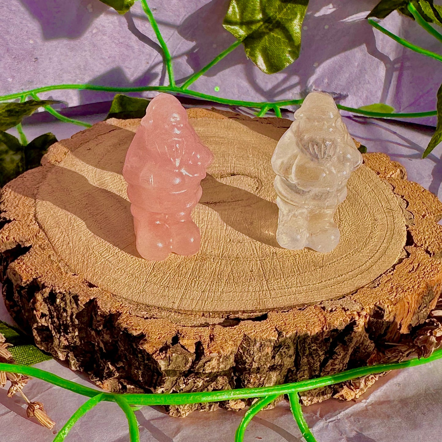 sculptures du père Noël, quartz rose et quartz clair ~ choisissez le vôtre