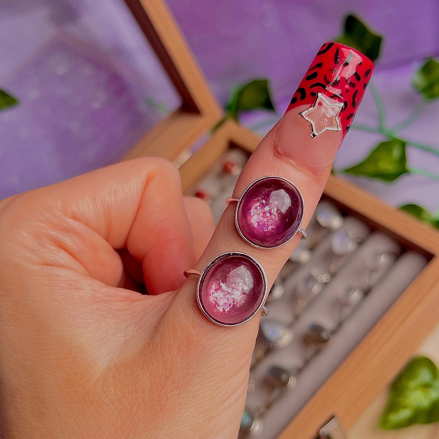 lepidolite ~ 925 sterling silver adjustable rings / intuitively chosen