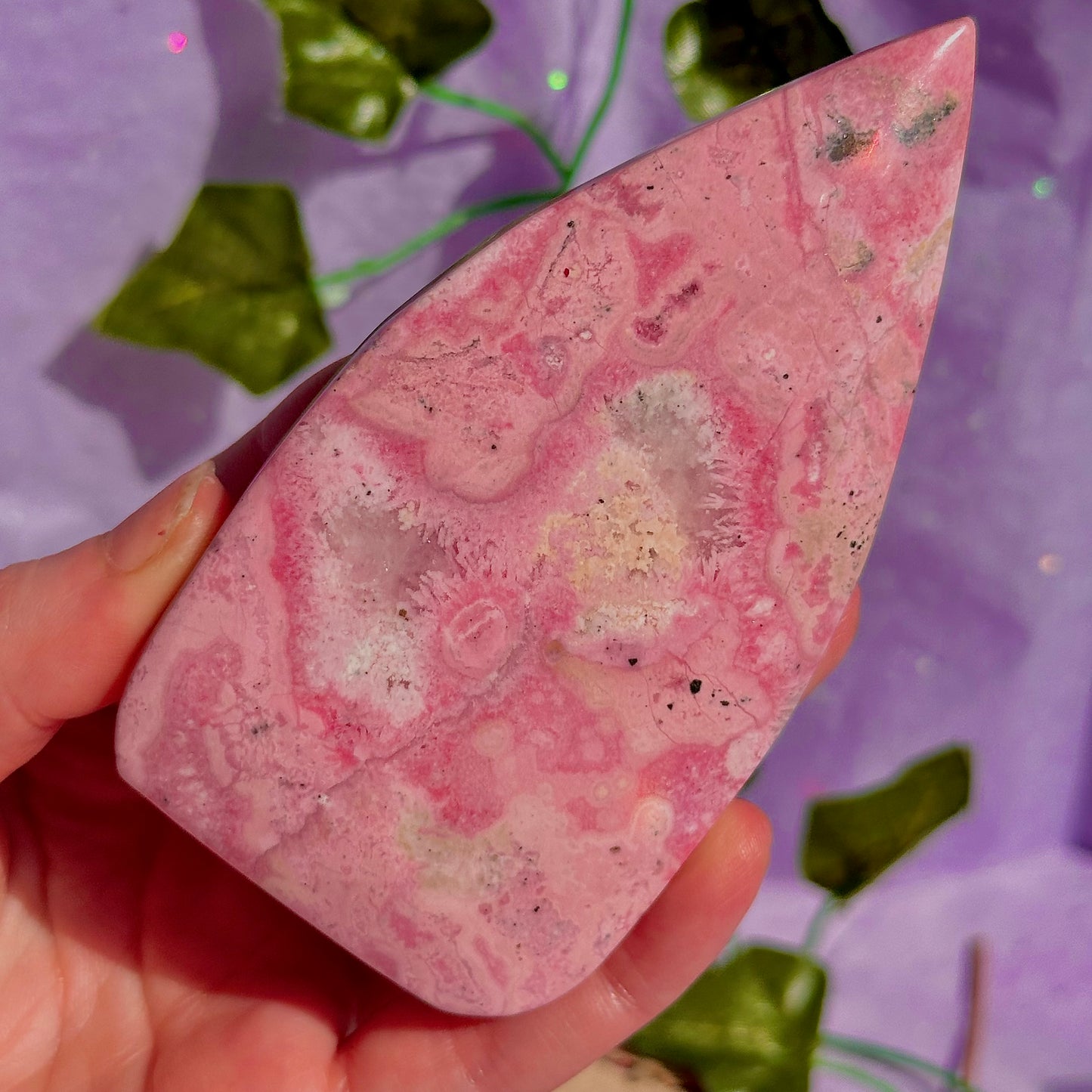 peruvian rhodonite teardrop carving
