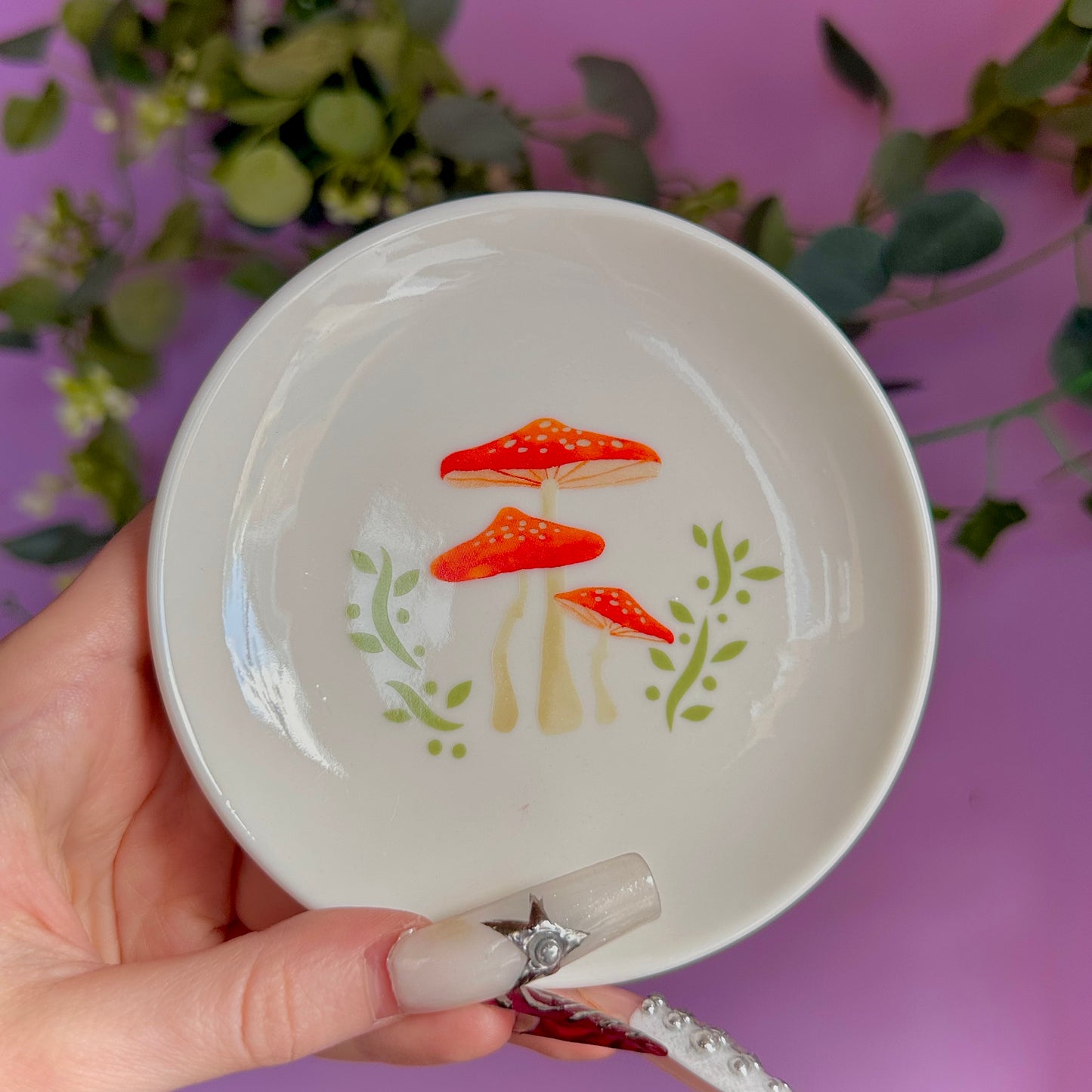 toadstool mushroom ceramic trinket dish