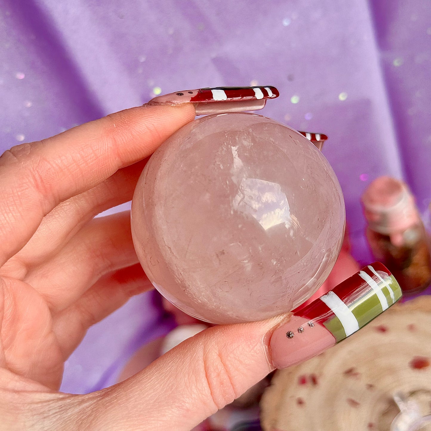 sphère de quartz rose astérisme étoile B