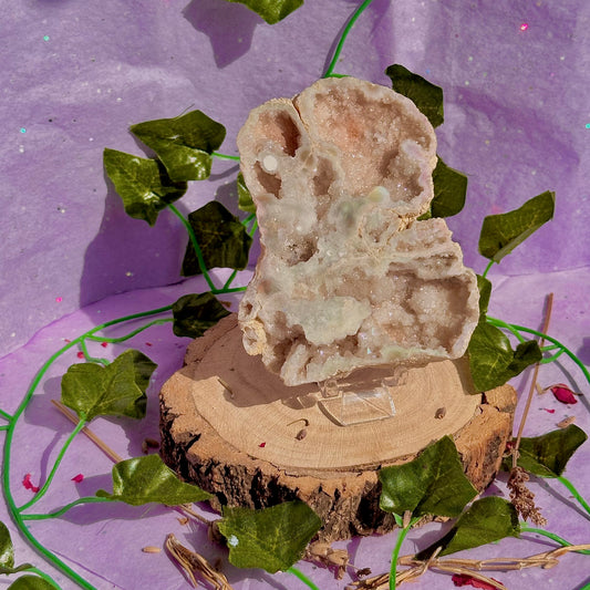 aura druzy quartz geode with stand