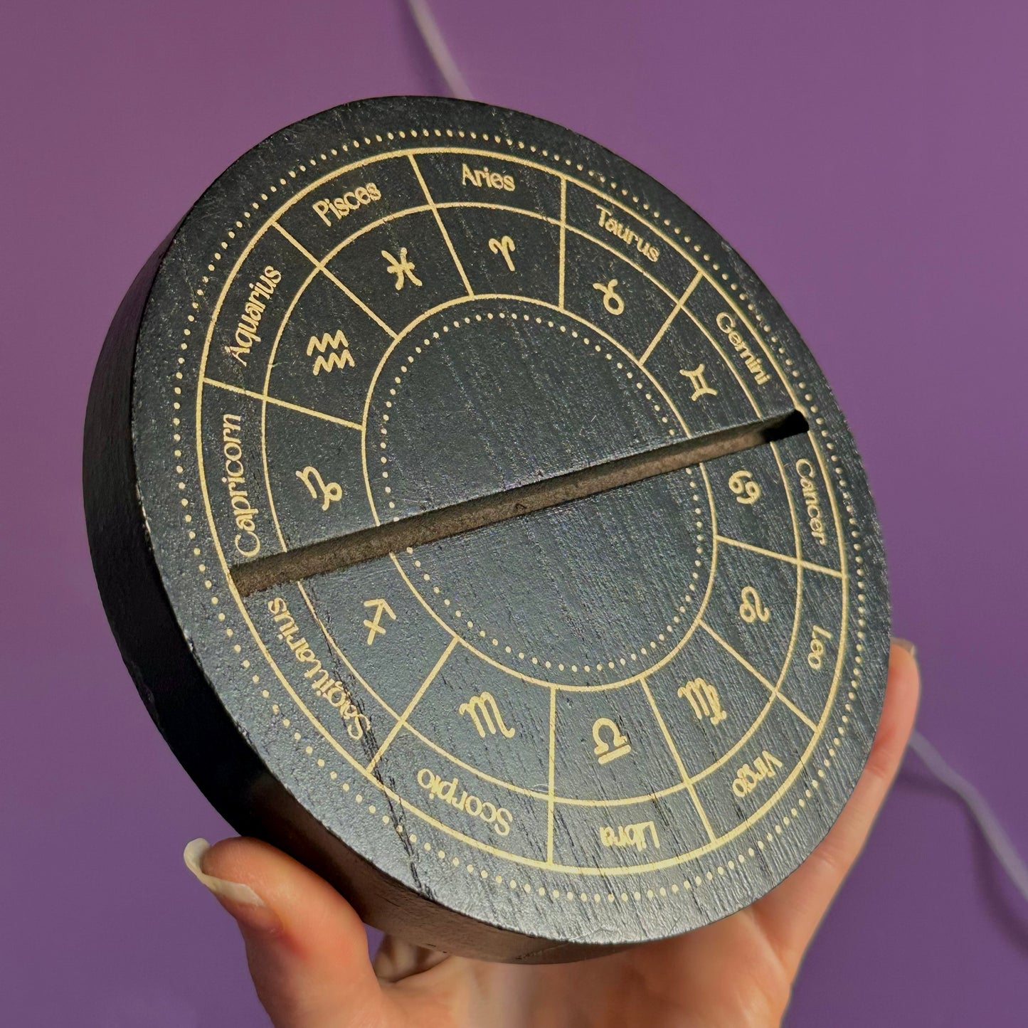 black astrology wheel tarot card stand