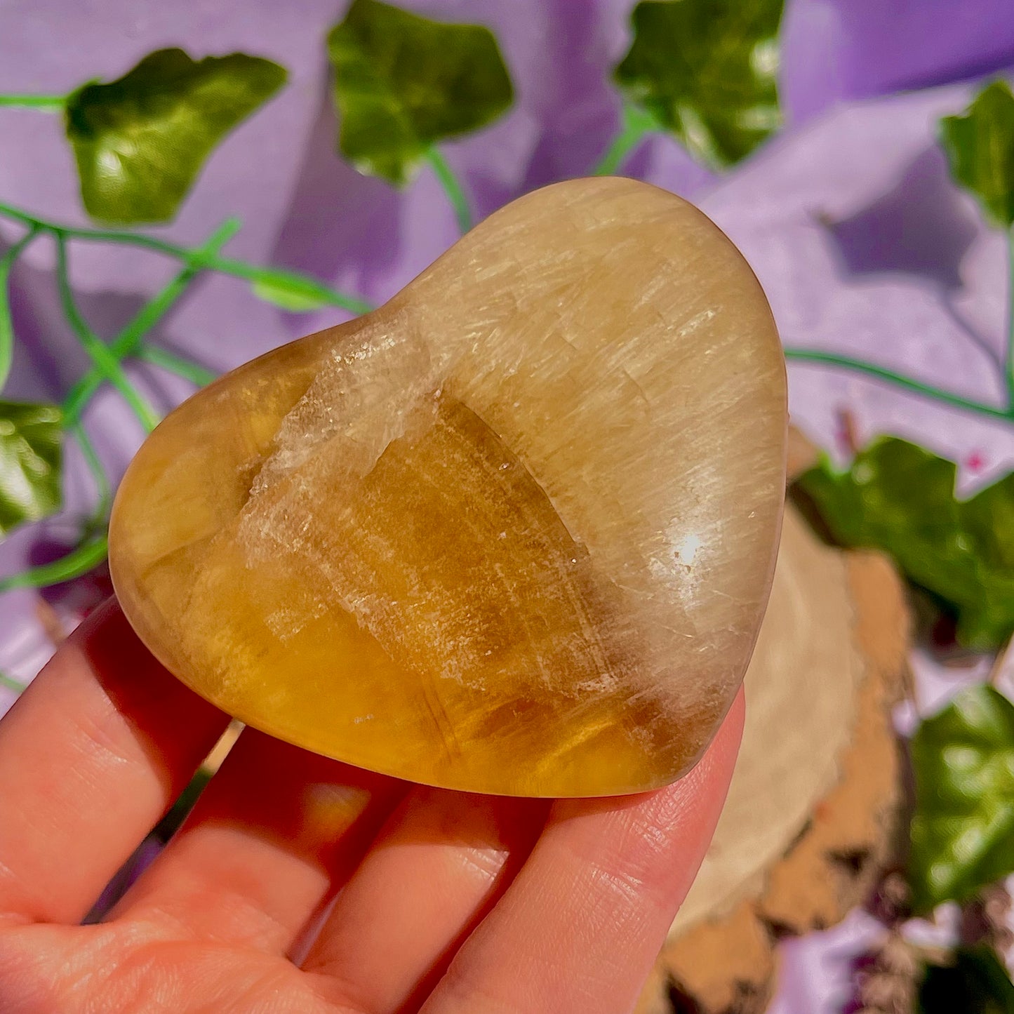 yellow fluorite heart carving