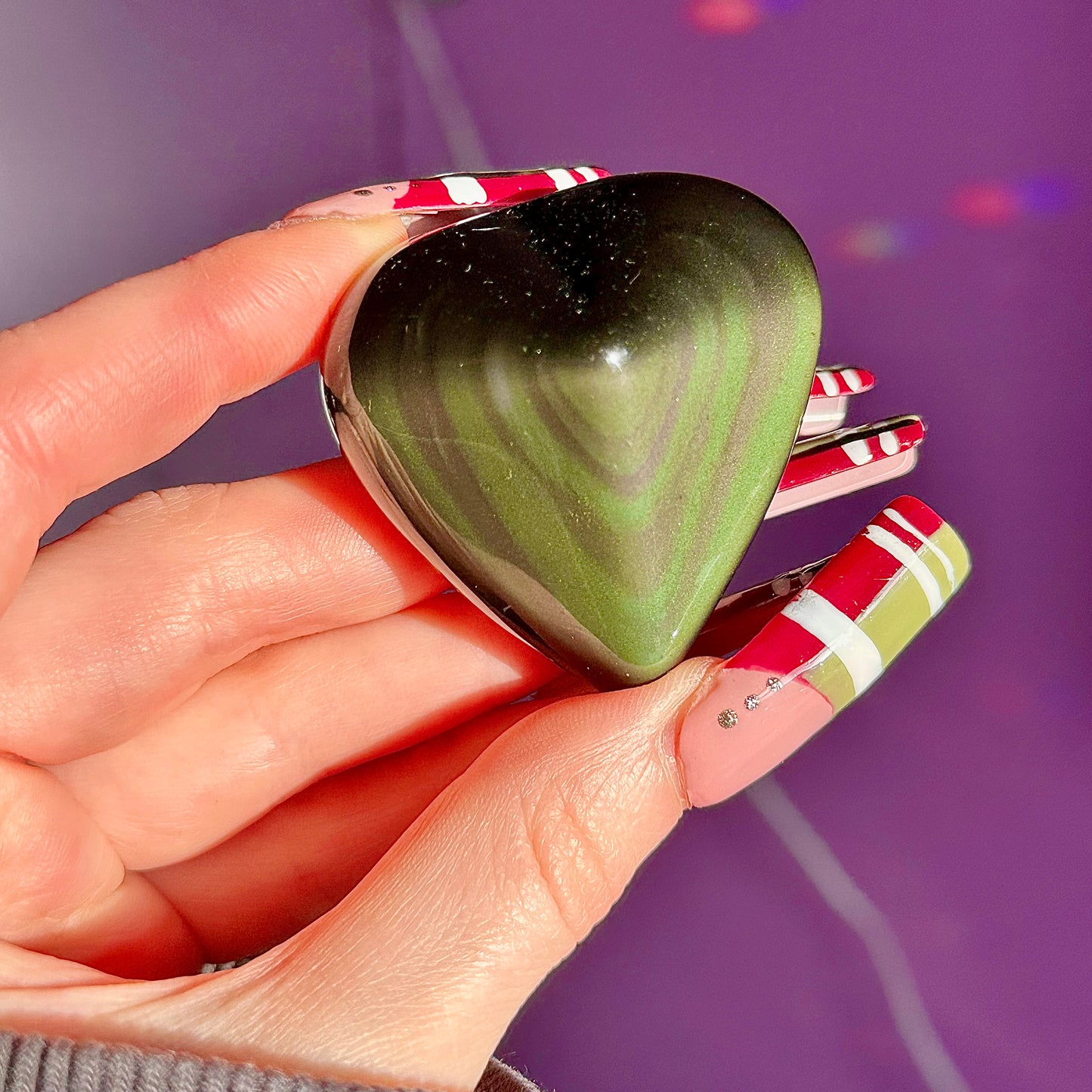 rainbow obsidian heart carvings C & D