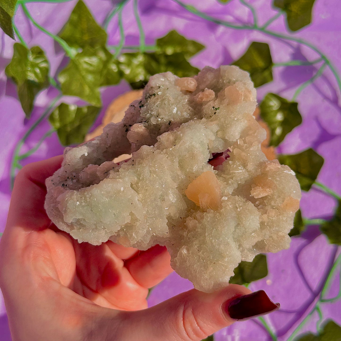 apophyllite verte avec stilbite pêche