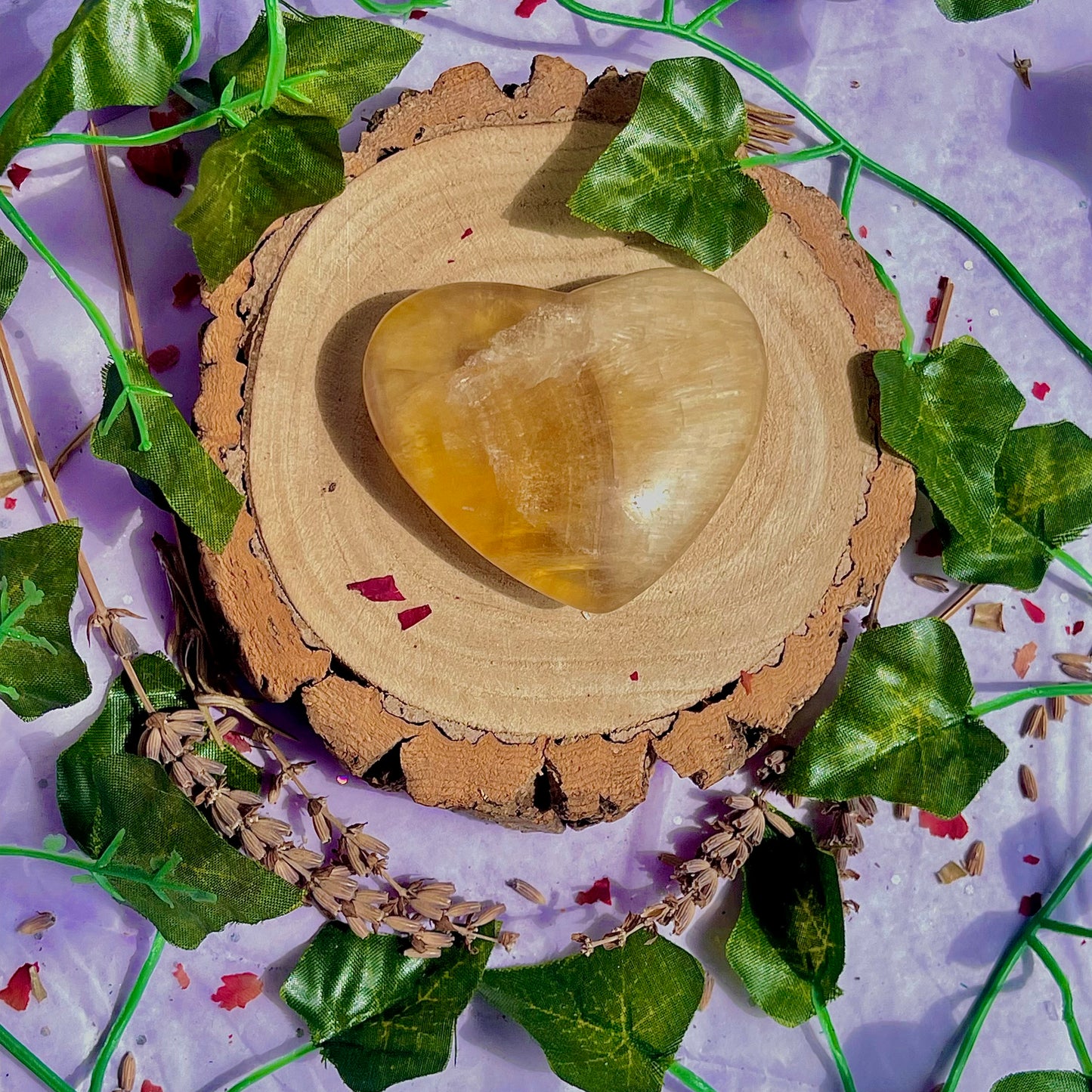 yellow fluorite heart carving