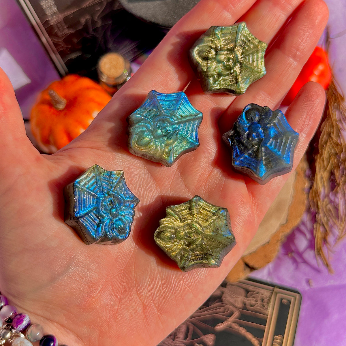 labradorite mini spider with carving ~ intuitively chosen