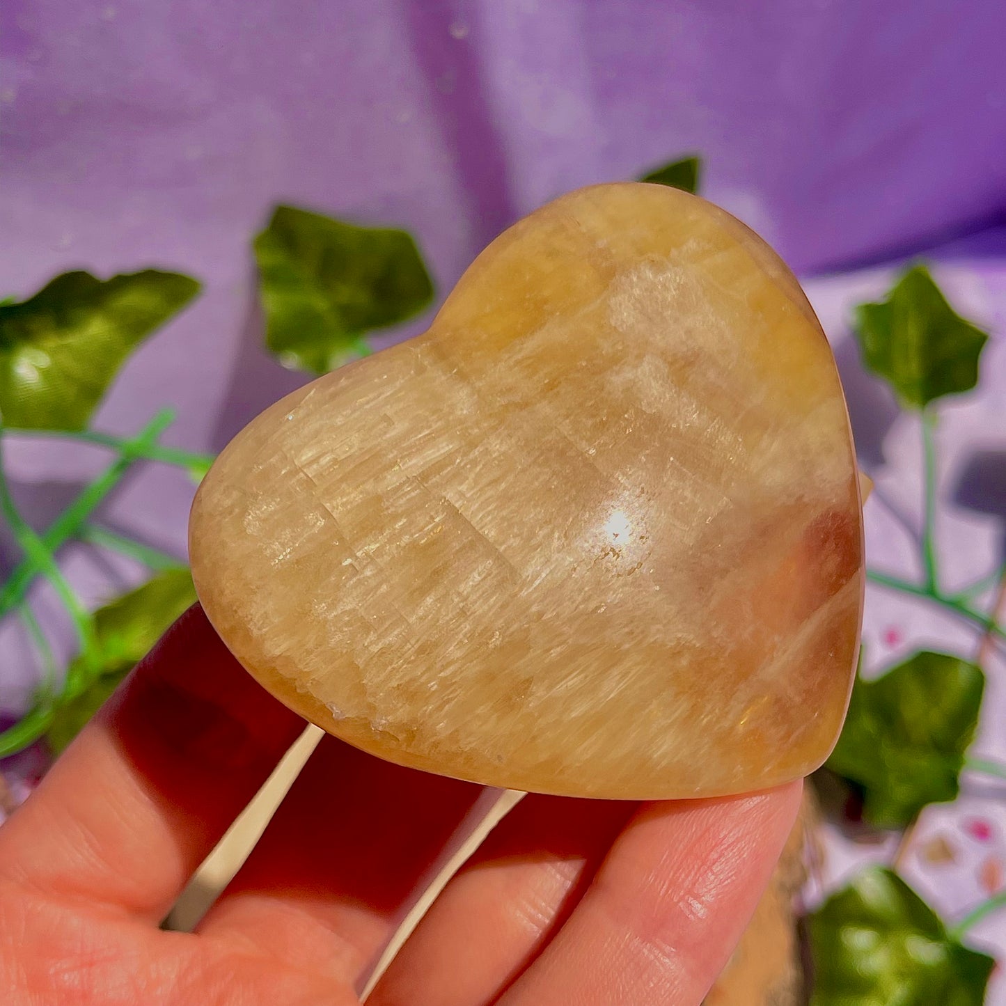 yellow fluorite heart carving
