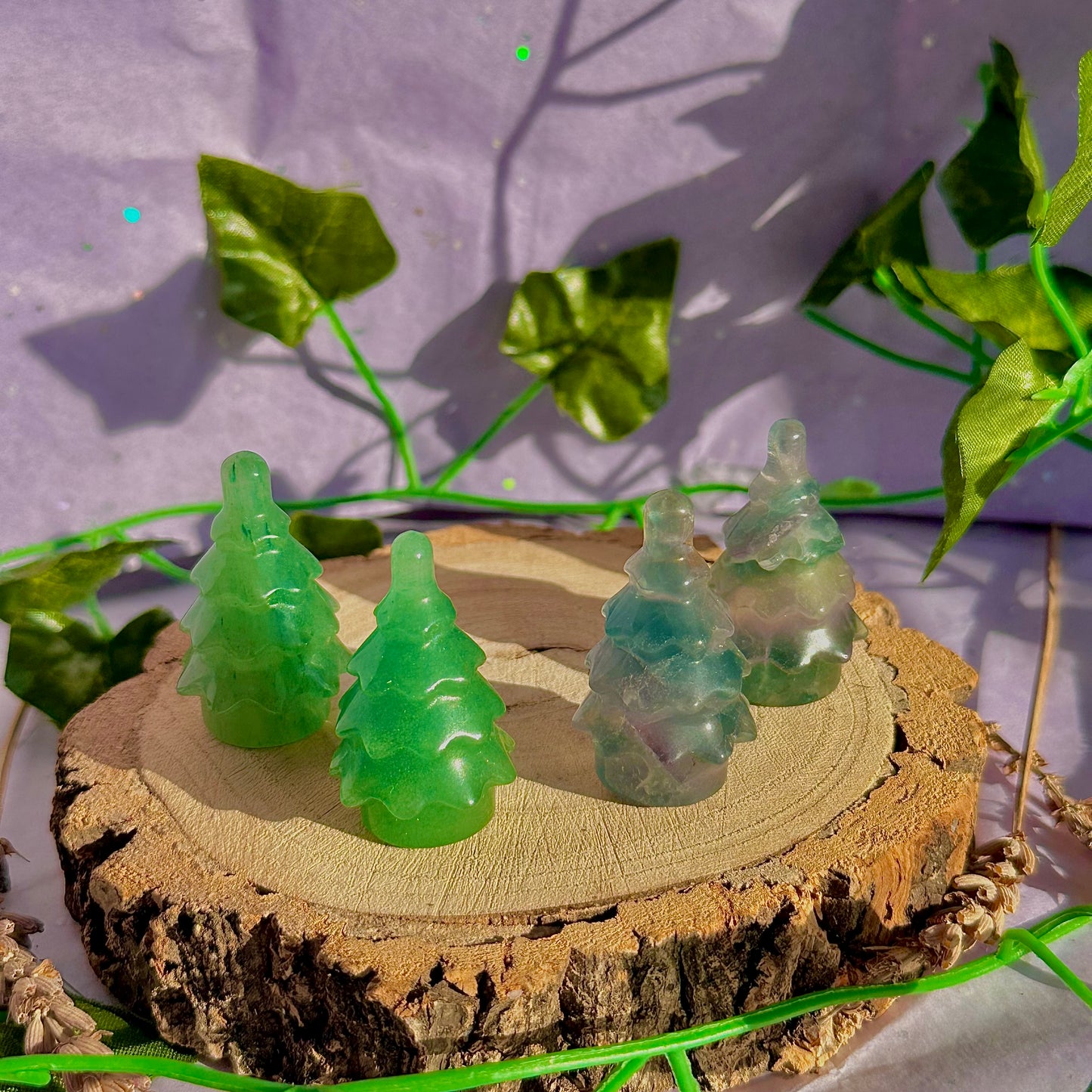Sculptures de sapins de Noël, aventurine verte et fluorite arc-en-ciel ~ choisissez la vôtre