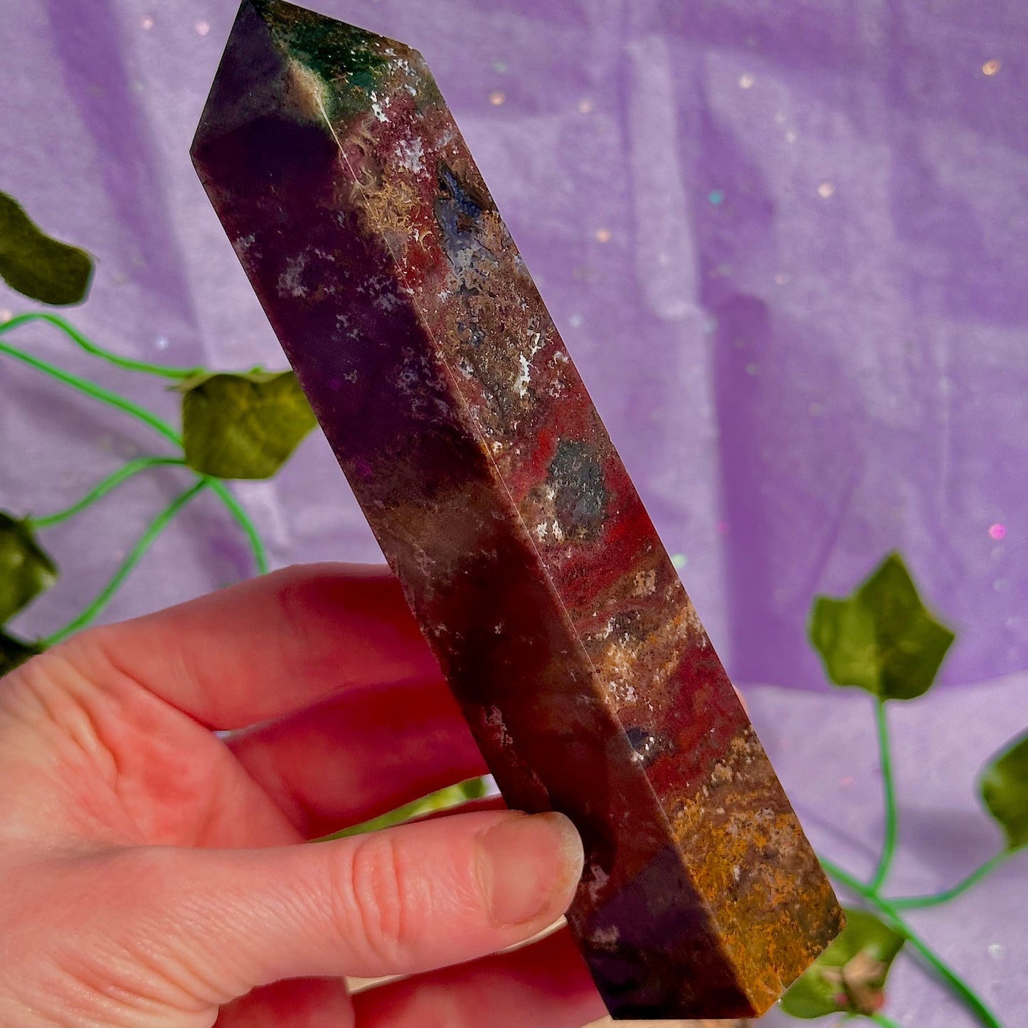 red moss agate tower