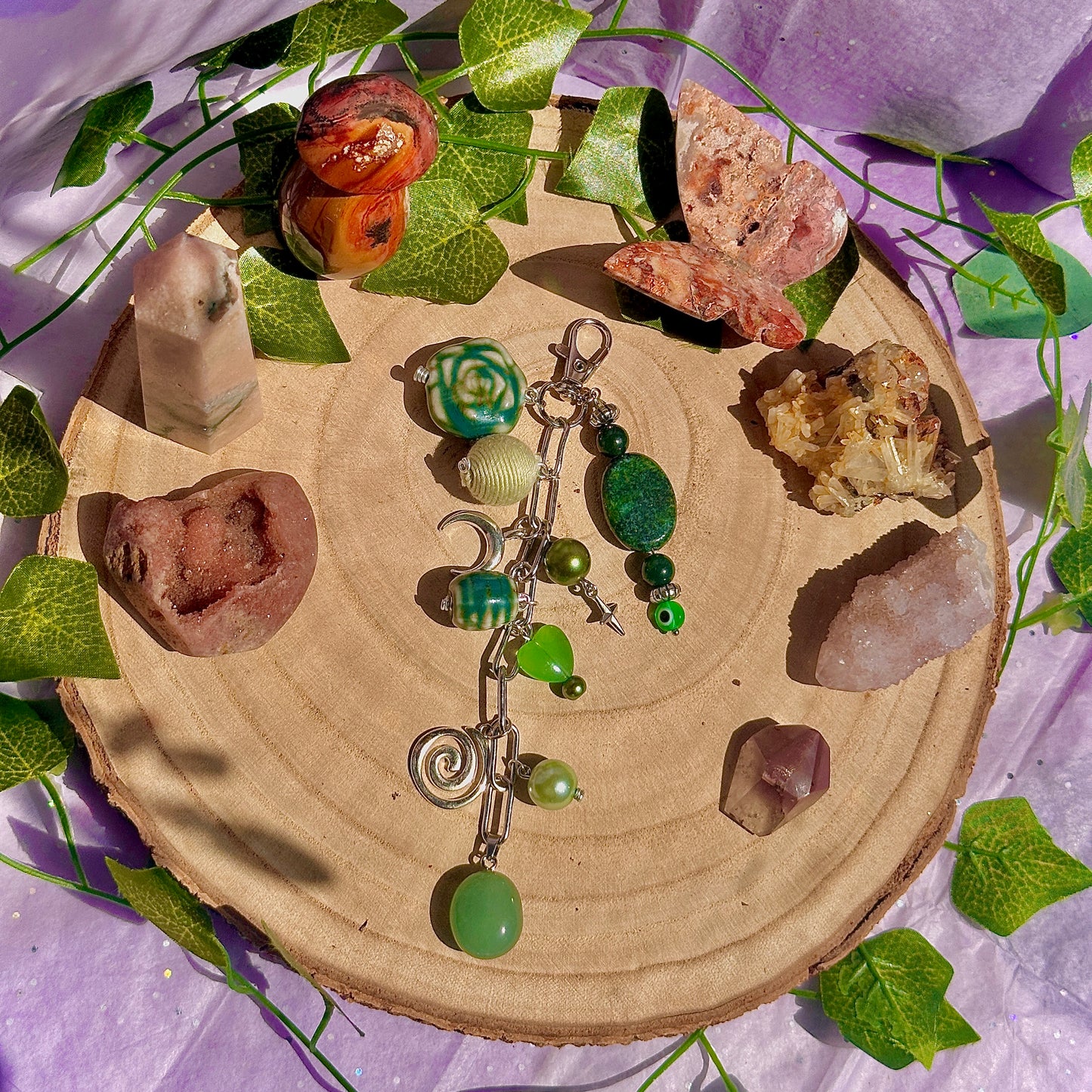 heart chakra bag charm ~ green aventurine, moss agate & chrysocolla