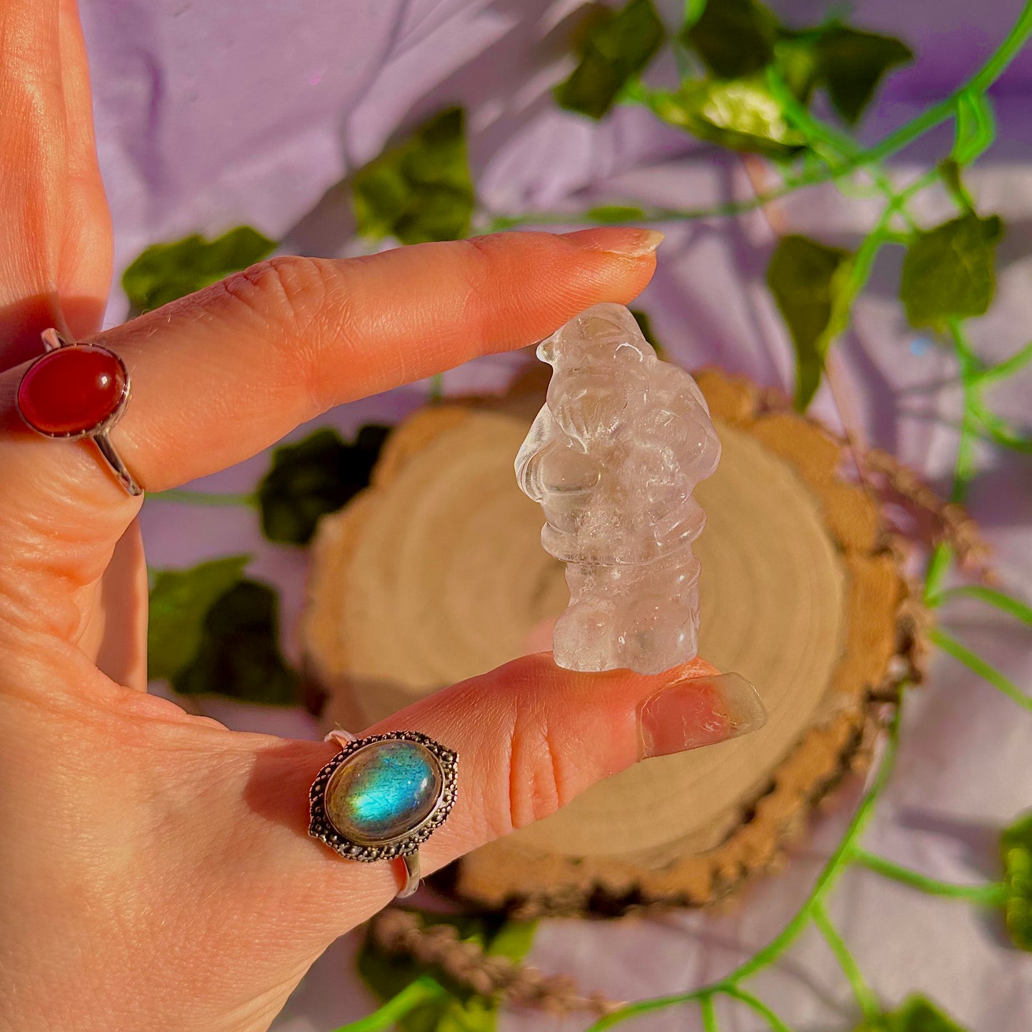 sculptures du père Noël, quartz rose et quartz clair ~ choisissez le vôtre