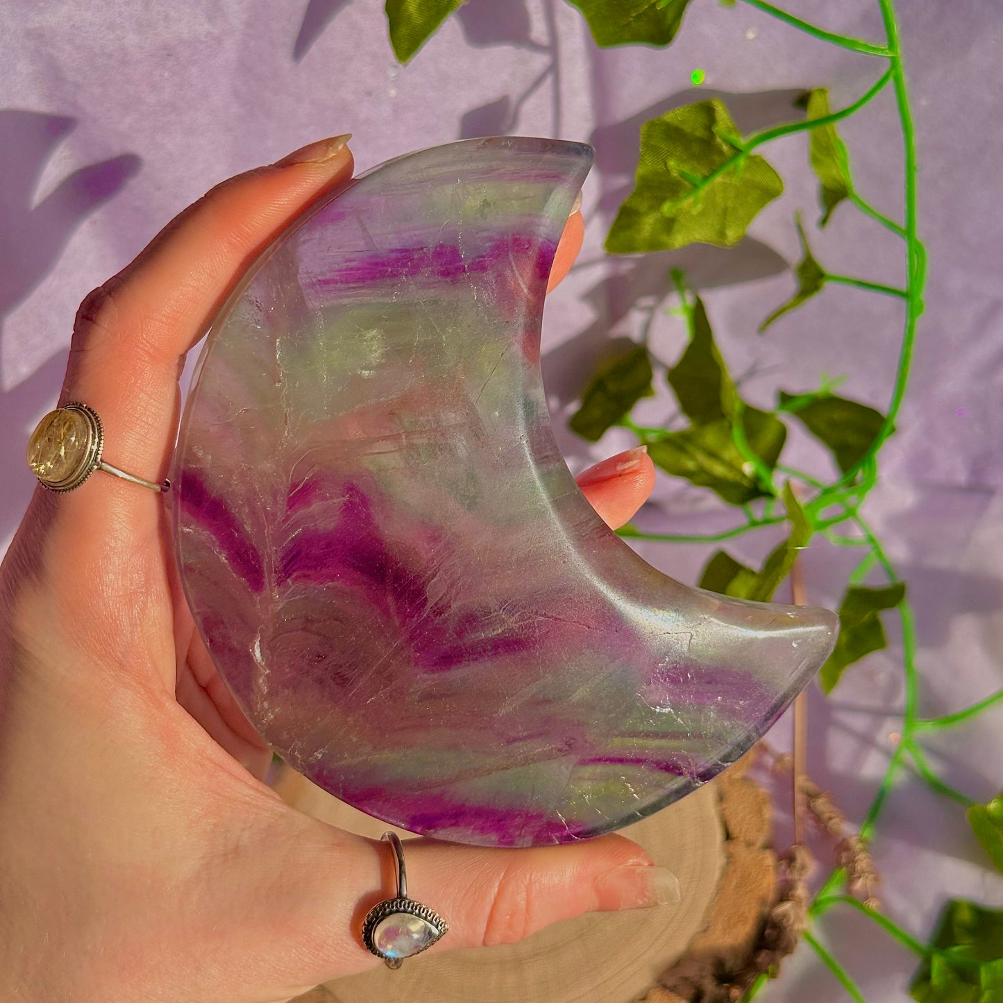 rainbow fluorite moon carving