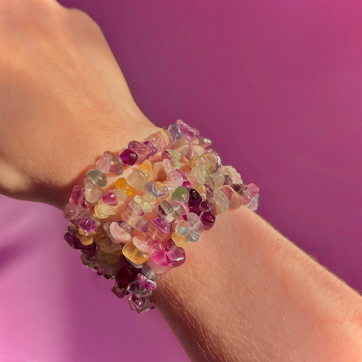 rainbow fluorite chip bracelets