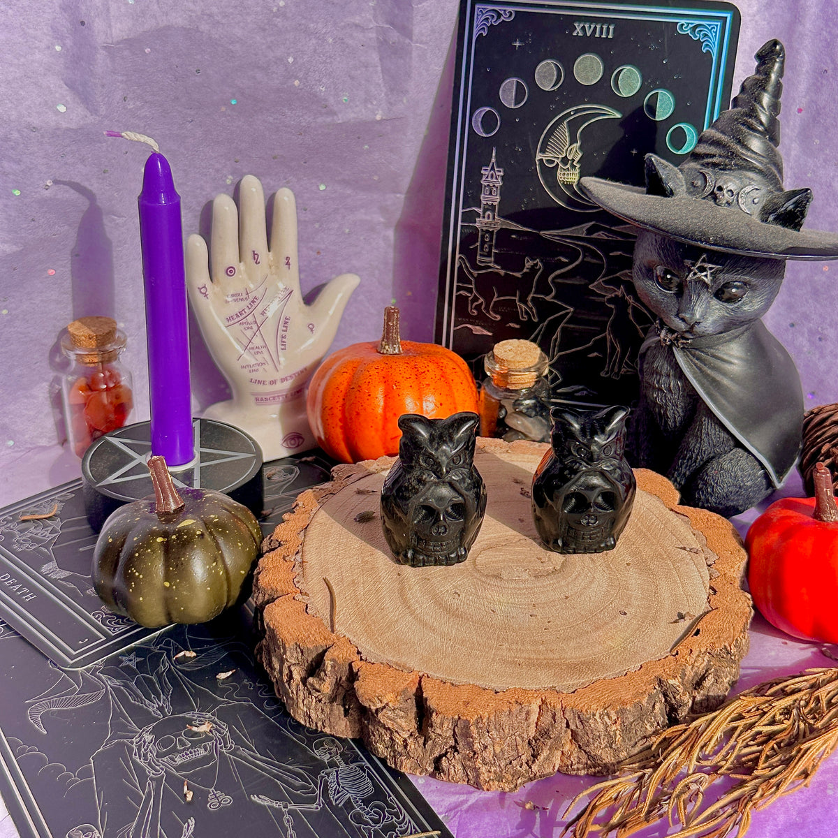 obsidian skull owl carving
