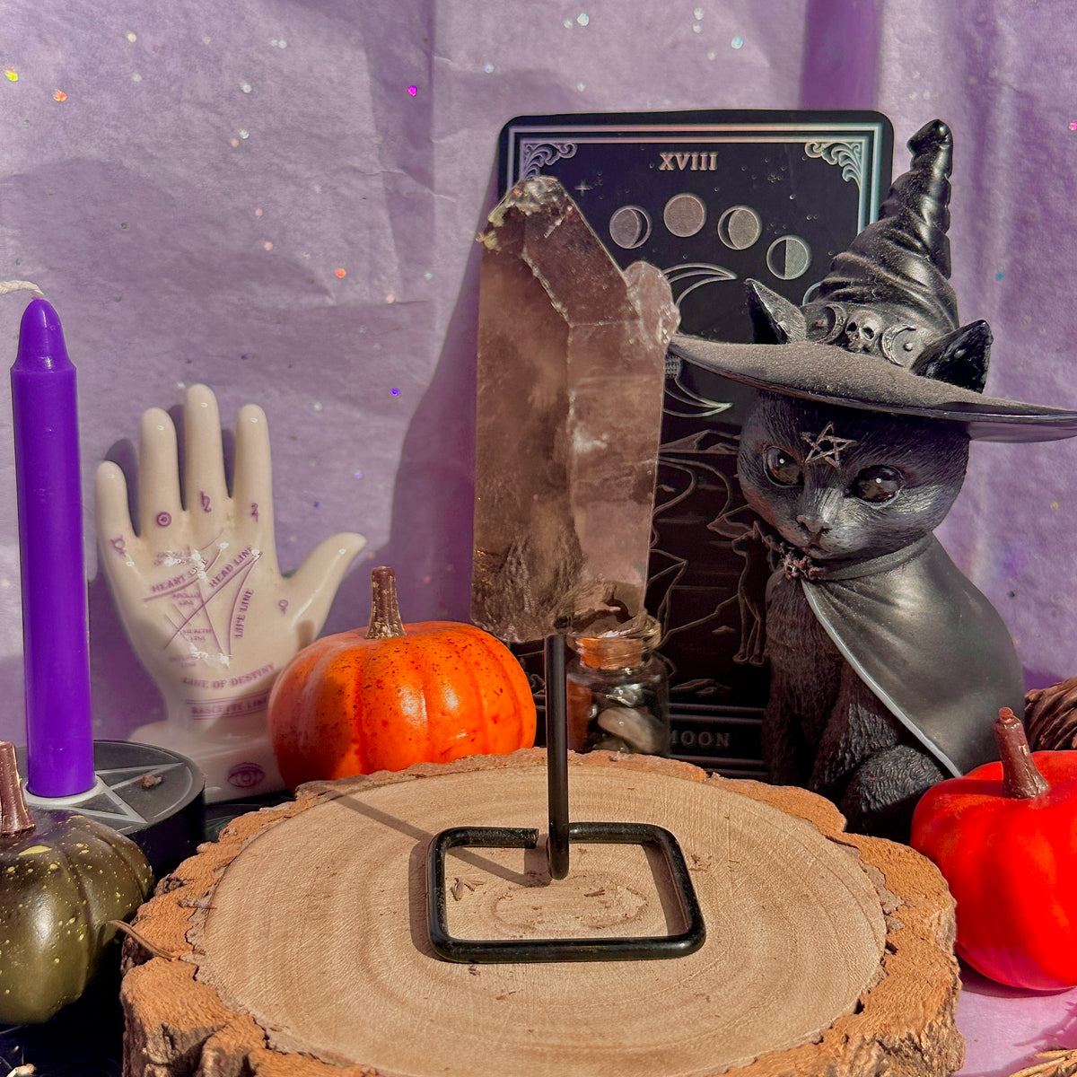 smoky quartz point on stand
