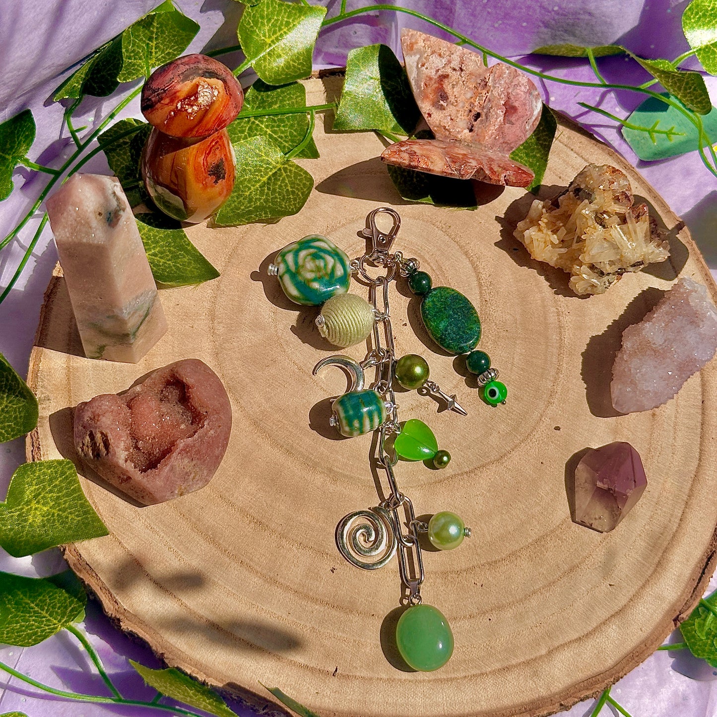 heart chakra bag charm ~ green aventurine, moss agate & chrysocolla