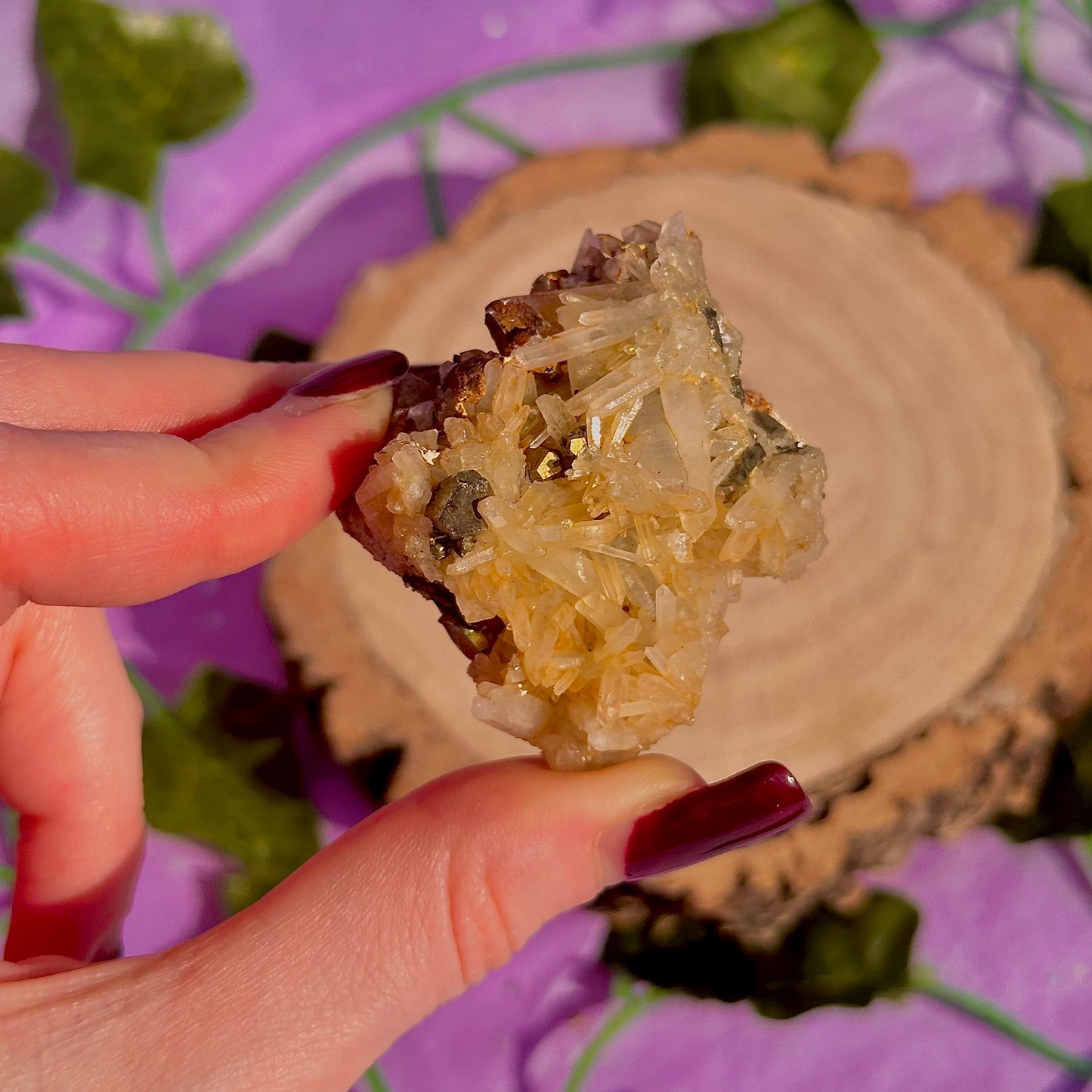 clear quartz with pyrite & golden healer inclusions cluster specimen