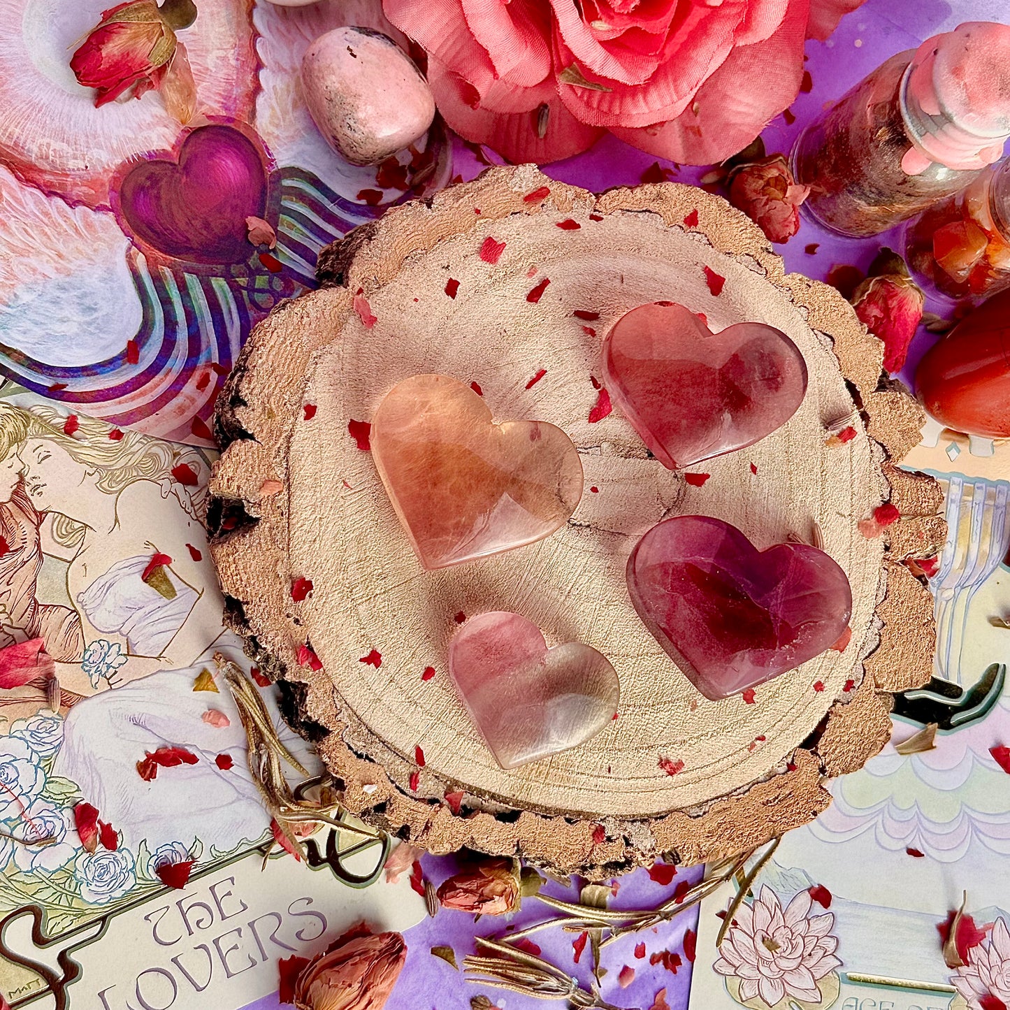 candy rainbow fluorite heart carvings ~ choose your own