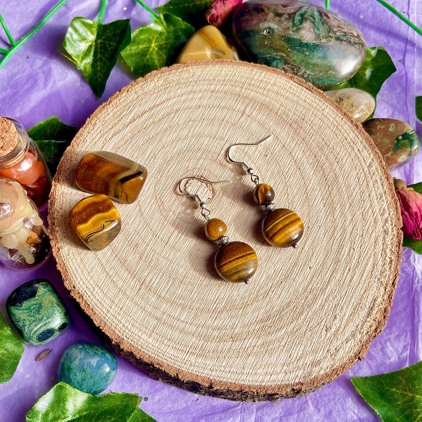 golden tigers eye earrings on 925 hooks