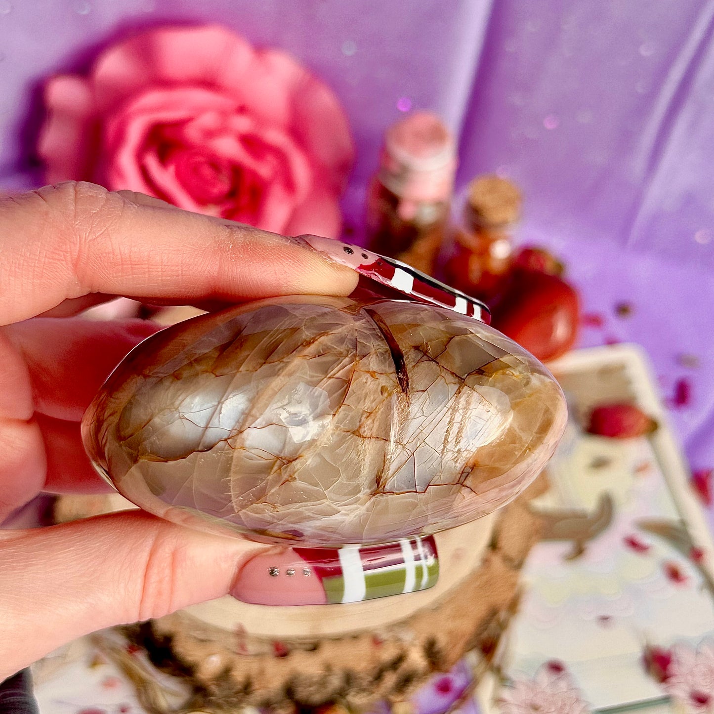 pink moonstone heart carving
