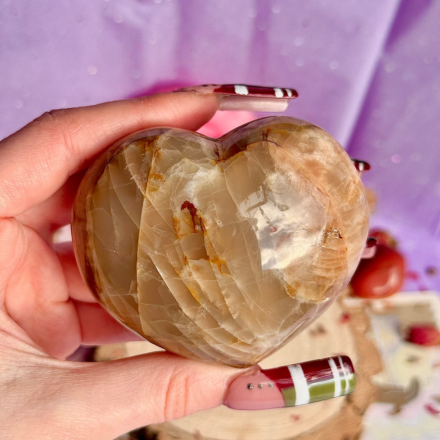 pink moonstone heart carving