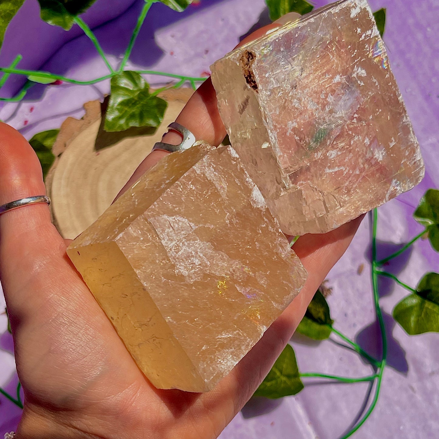 optical golden calcite natural rhombohedrons ~ large