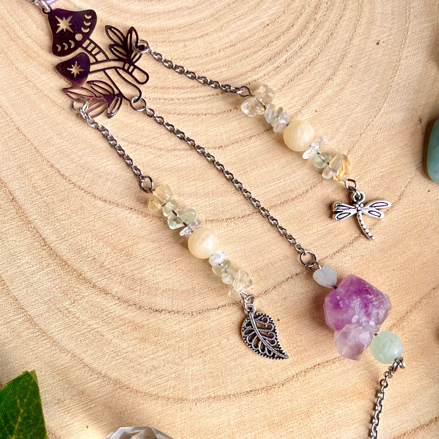 the magick tree sun catcher - amazonite, fluorite, amethyst, calcite, clear quartz, citrine & angelite