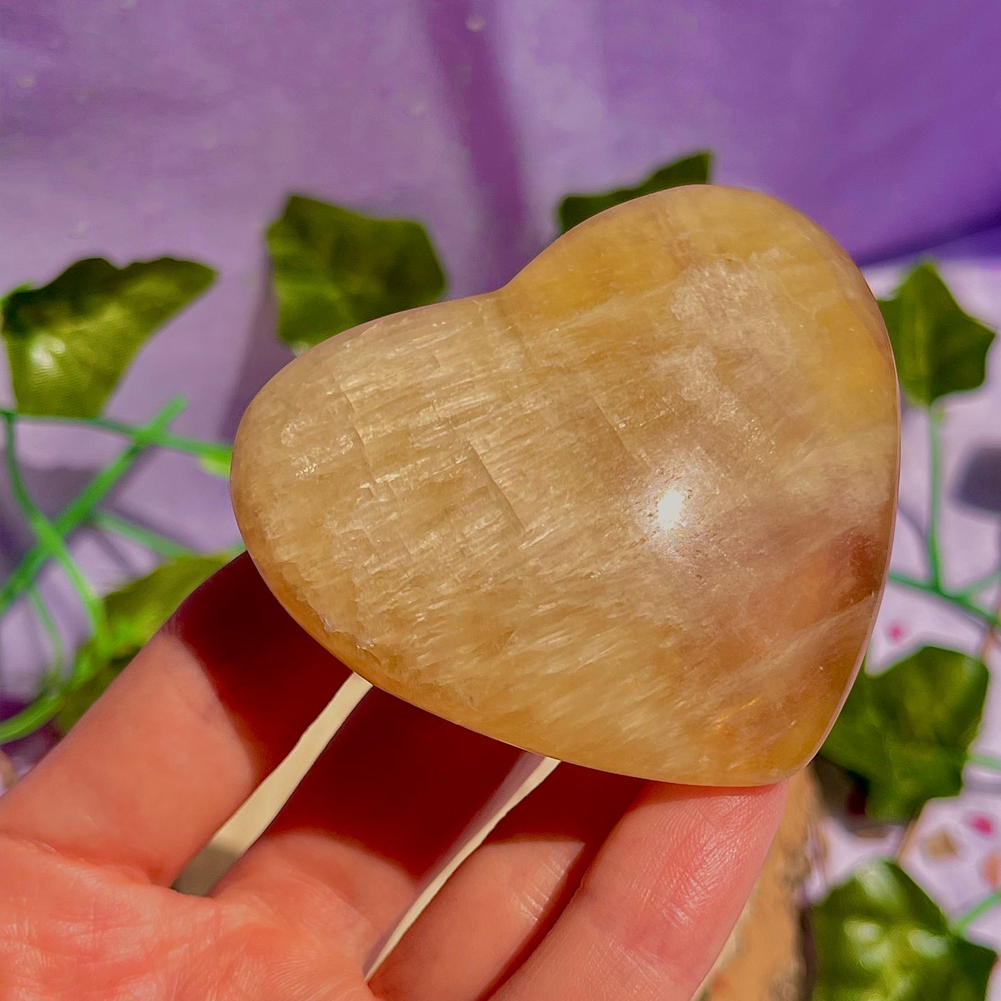 yellow fluorite heart carving