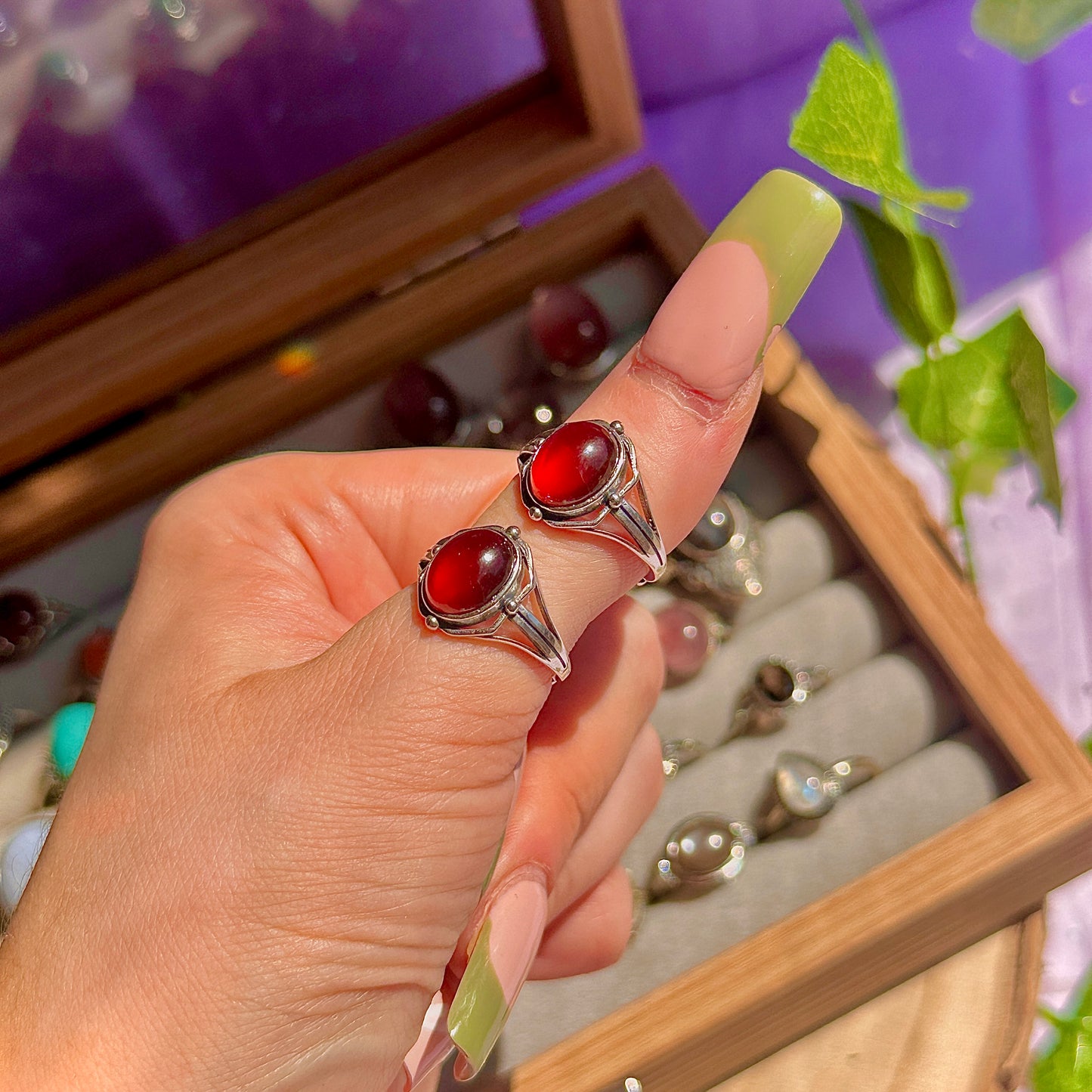 garnet 925 sterling silver adjustable ring ~ style b