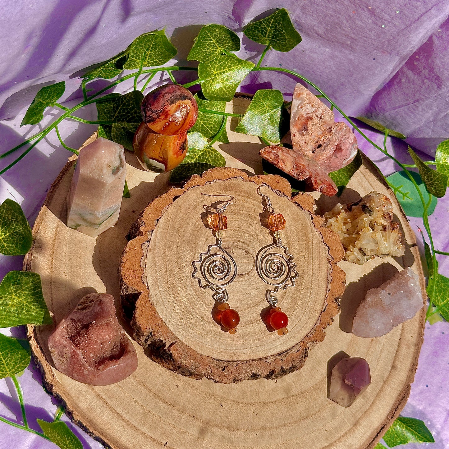 summer rays earrings ~ sunstone, carnelian on 925 hooks