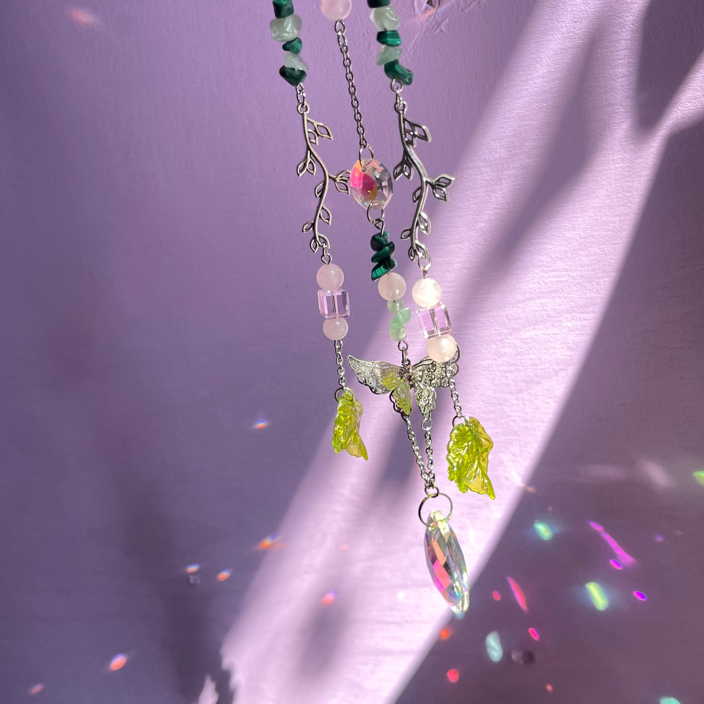 spring garden sun catcher - rose quartz, green aventurine & malachite