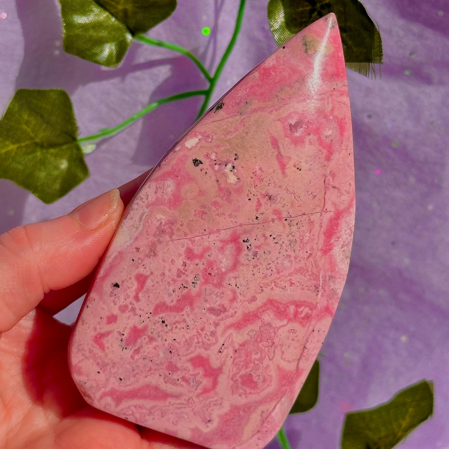 peruvian rhodonite teardrop carving