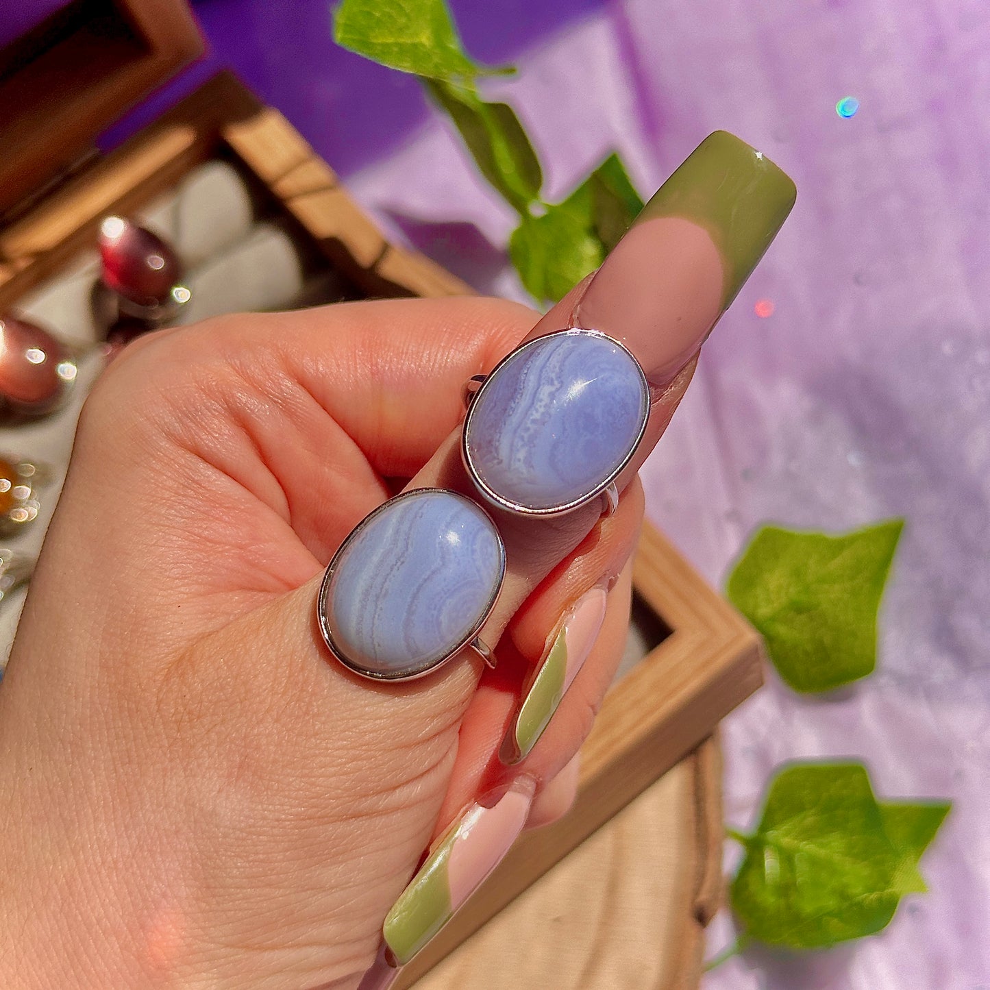 blue lace agate 925 sterling silver adjustable ring