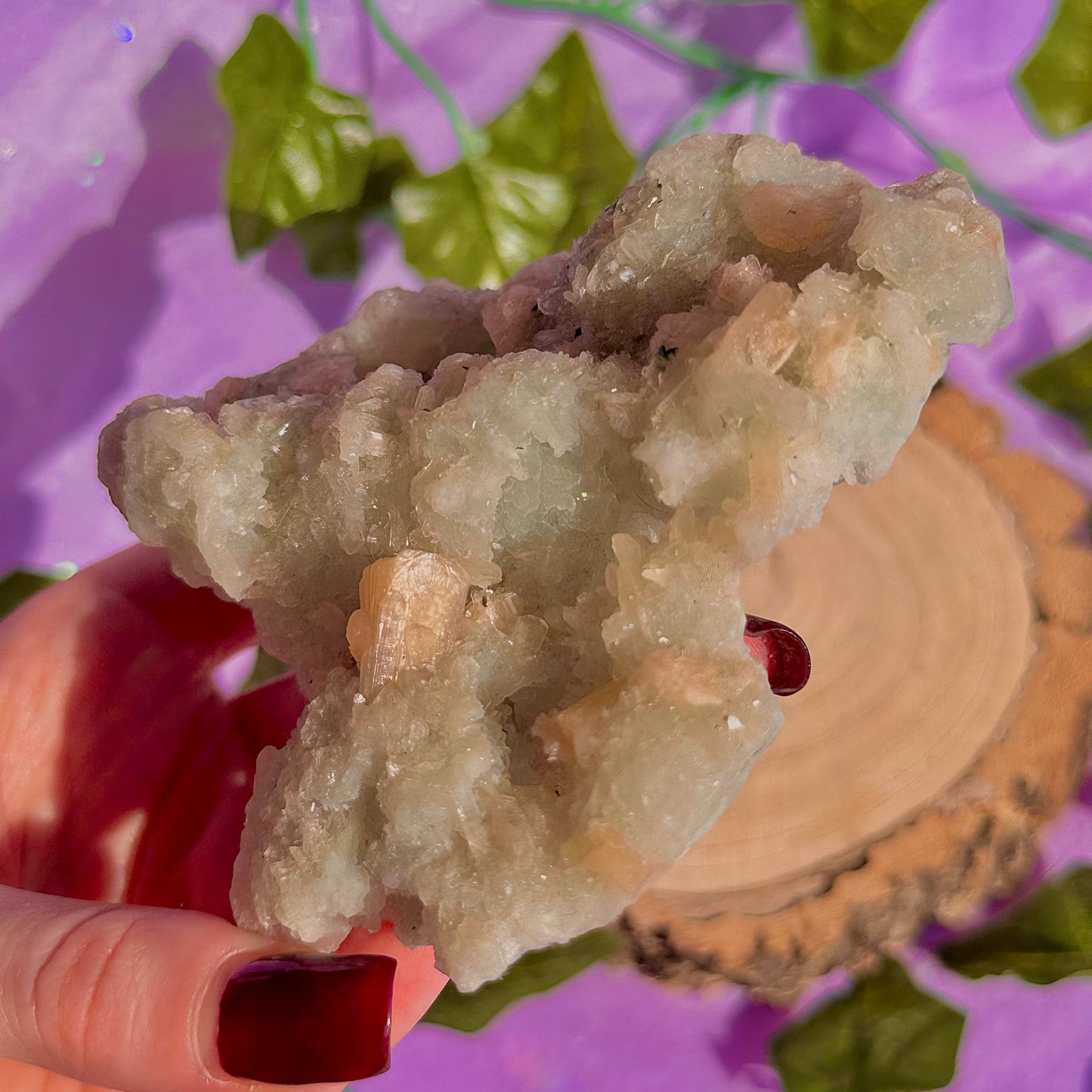 apophyllite verte avec stilbite pêche