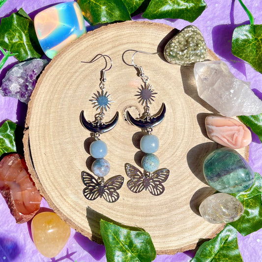 summer wings earrings - angelite & moss agate on 925 hooks