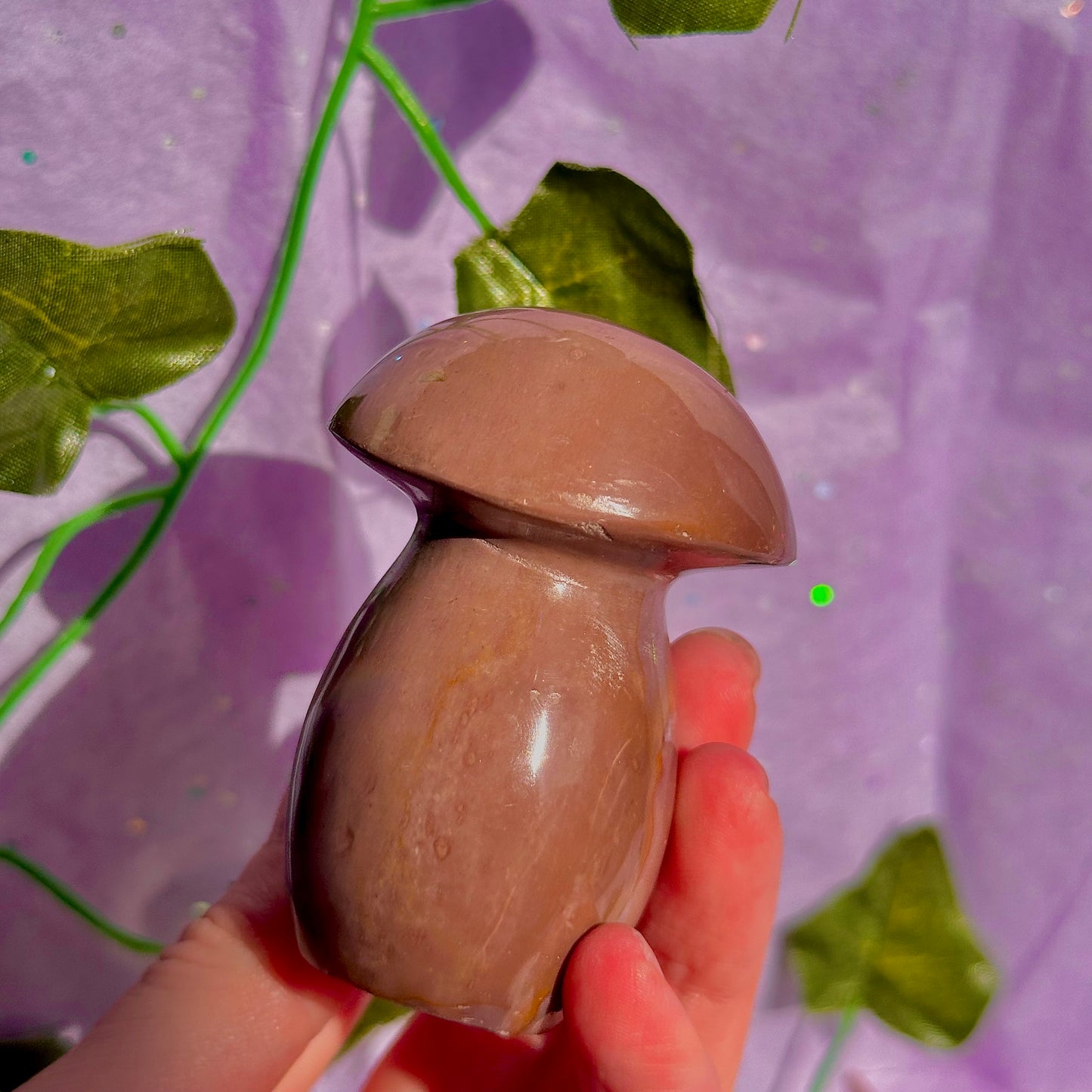 dusty mauve sea jasper mushroom carving