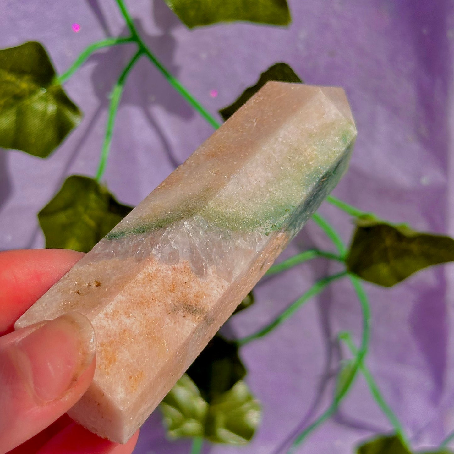 pink amethyst with green jasper towers ~ intuitively chosen