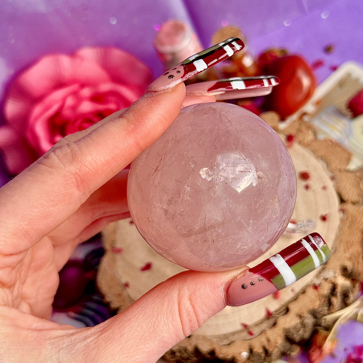 sphère de quartz rose astérisme étoile B