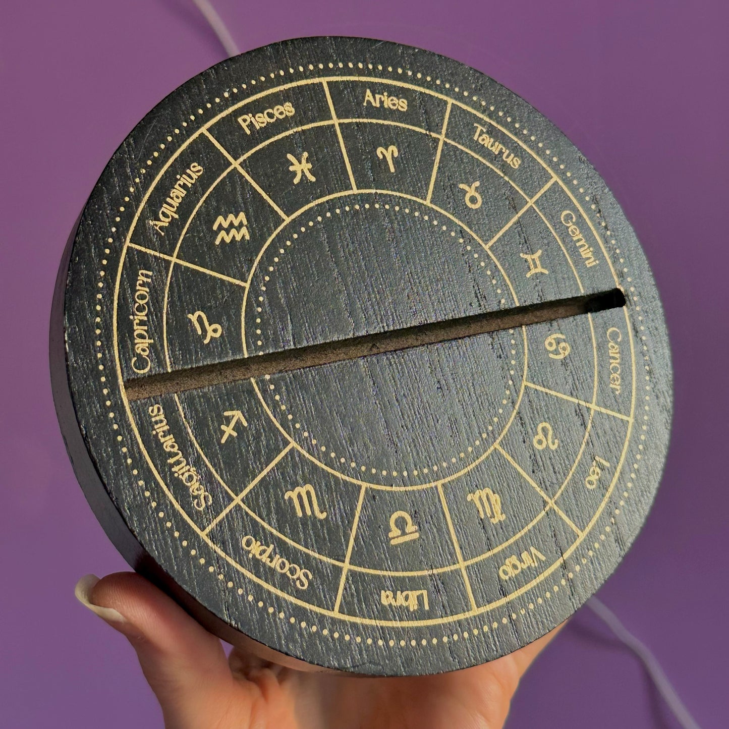 black astrology wheel tarot card stand