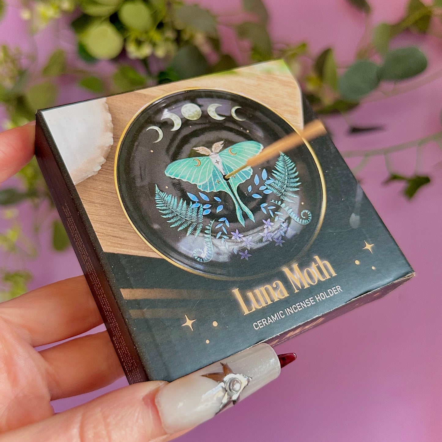 luna moth ceramic incense holder