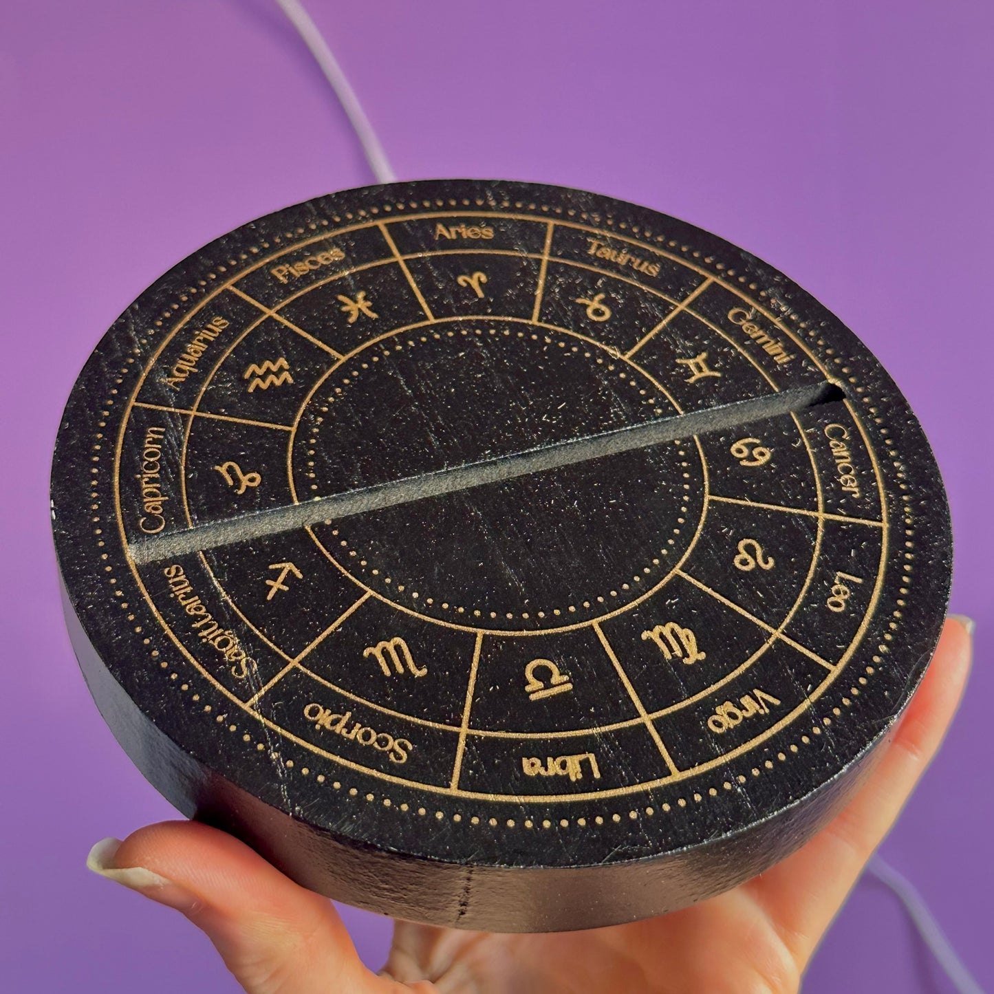 black astrology wheel tarot card stand