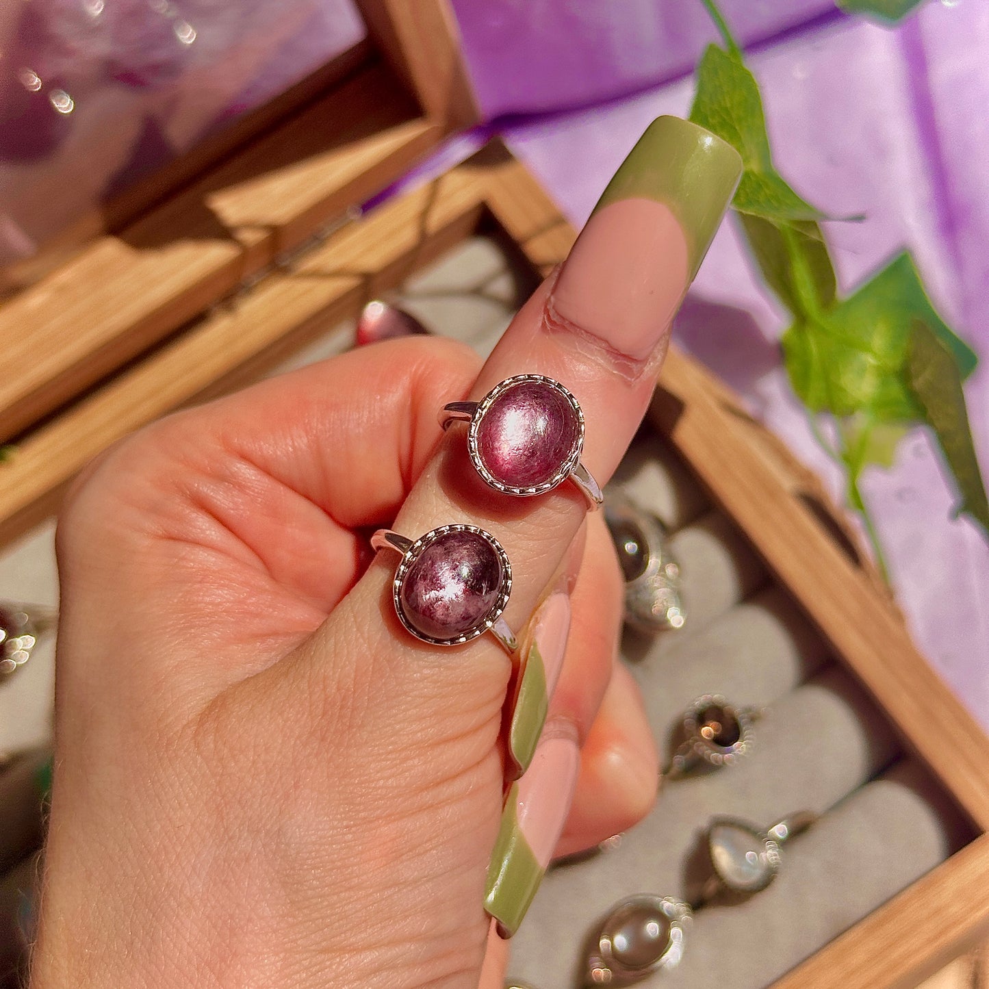 lepidolite 925 sterling silver adjustable ring