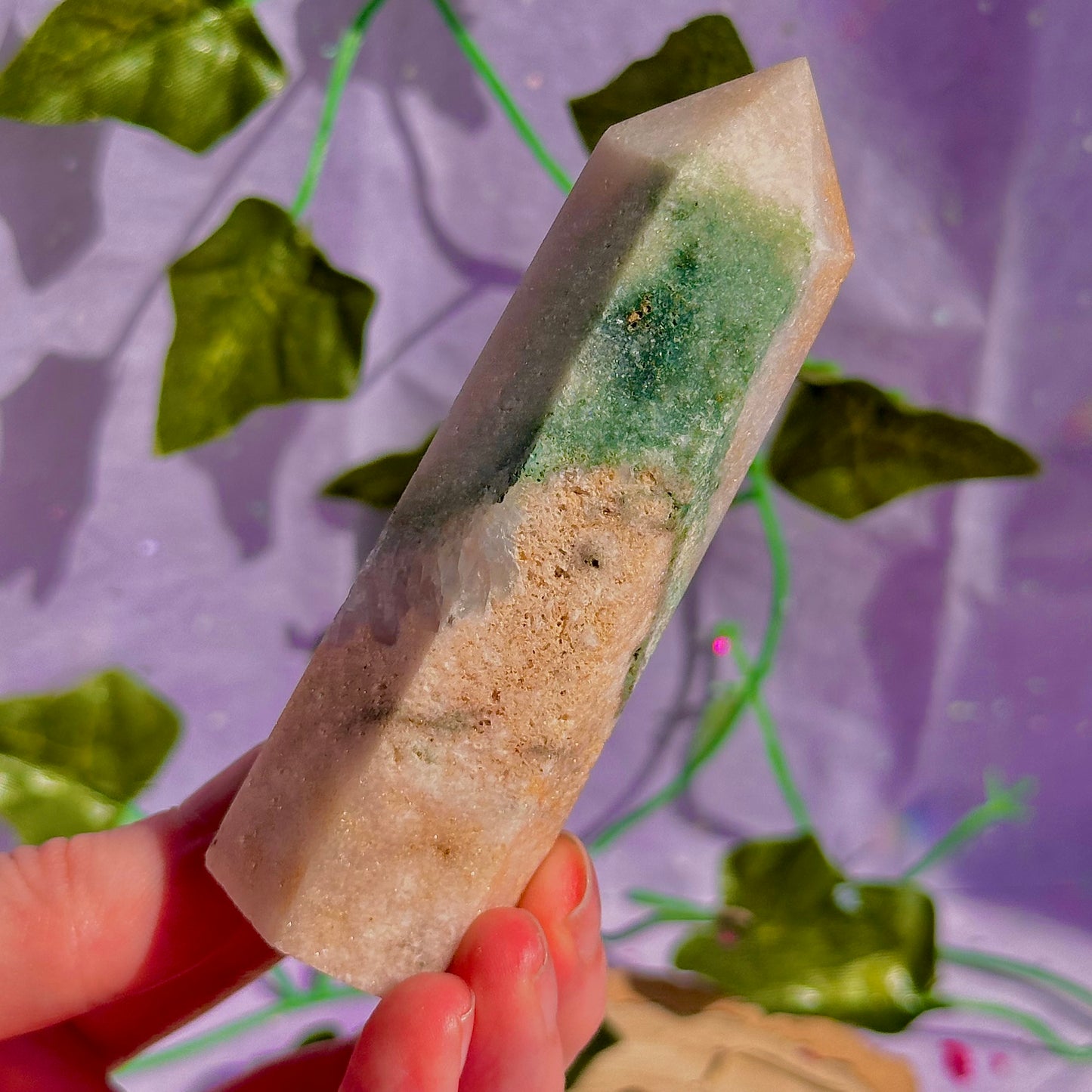 pink amethyst with green jasper towers ~ intuitively chosen