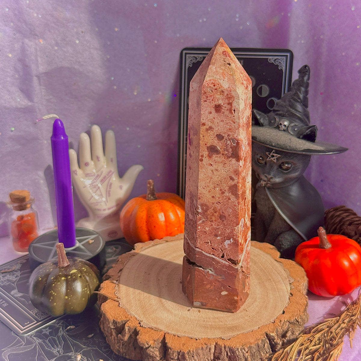 flower jasper “blood splatter” tower