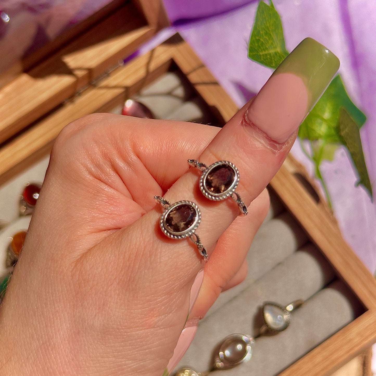 smoky quartz faceted 925 sterling silver adjustable ring