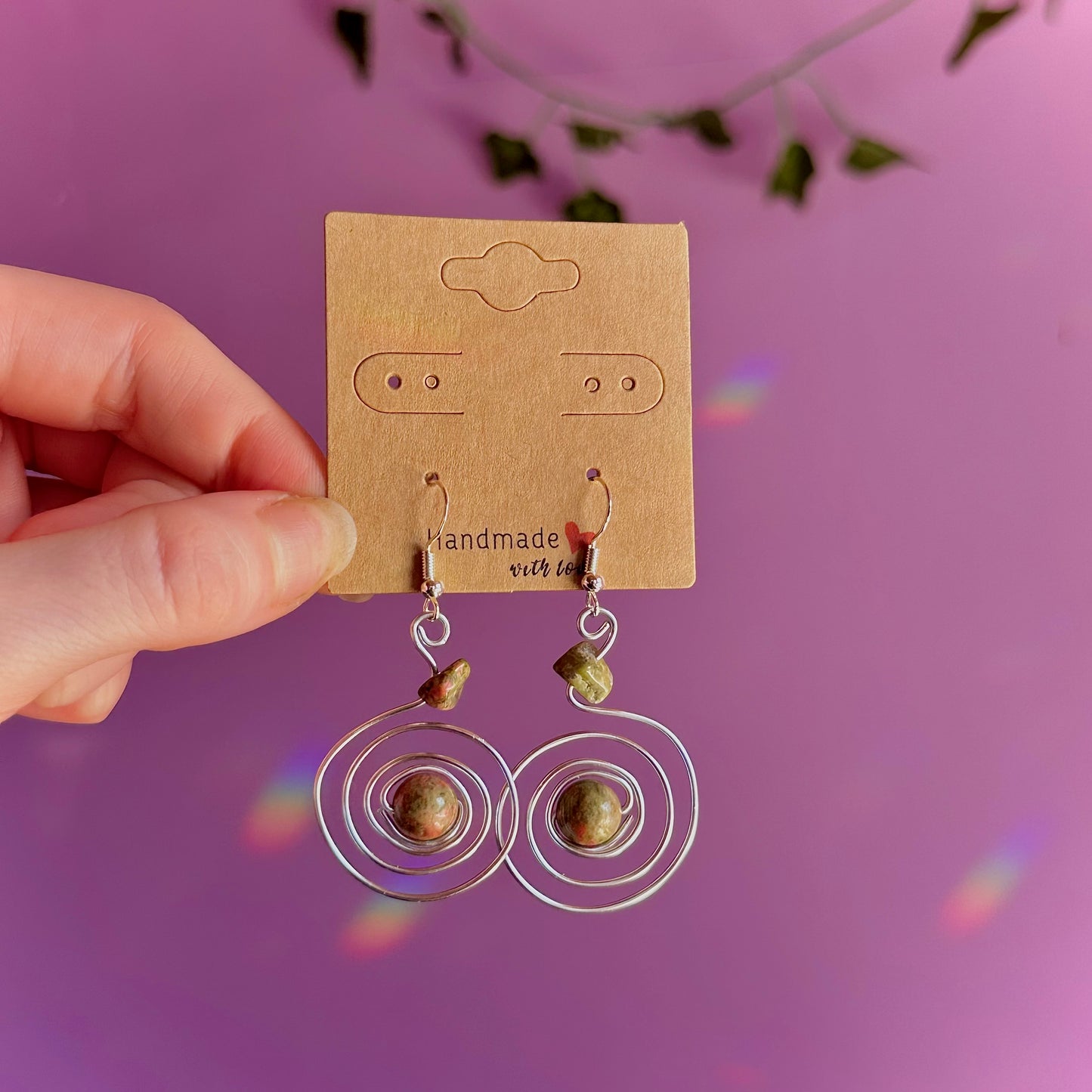 unakite spiral earrings on 925 hooks