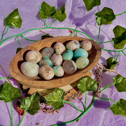 green flower agate tumbles