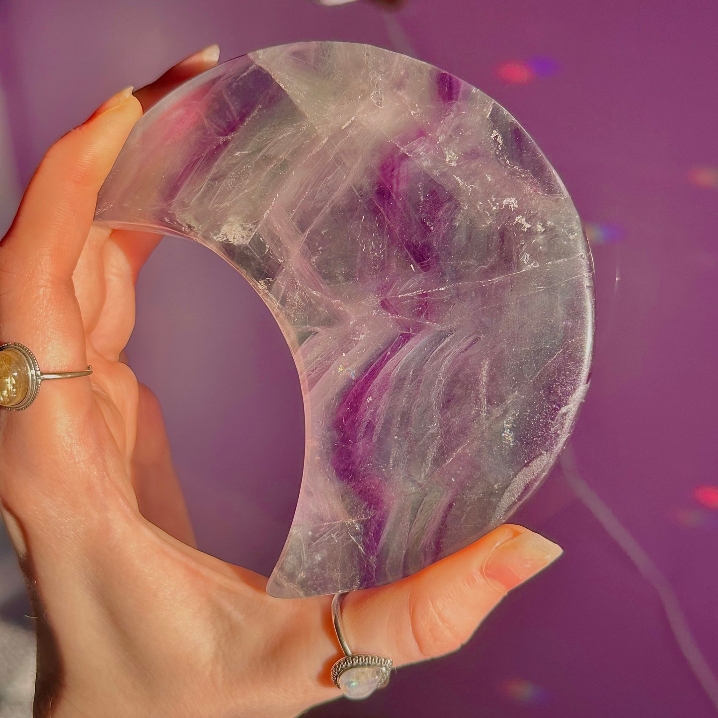 rainbow fluorite moon carving